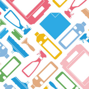 Bunte Reinigungsflaschen grafisch simple und bunt dargestellt